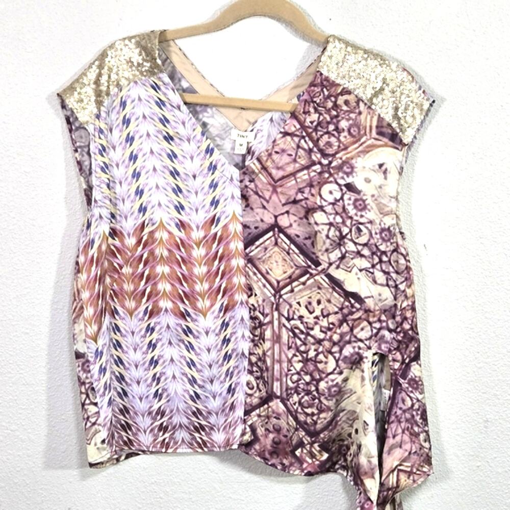 Tiny by Anthropologie Patchwork Top Purple Medium Bohemian Eclectic